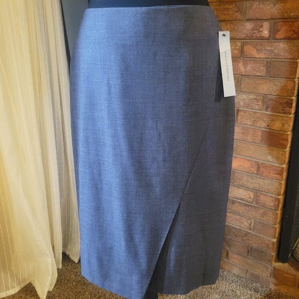 NWT! Classiques Entier Wool Gray Pencil Skirt Front Diagonal Slit - Size 2